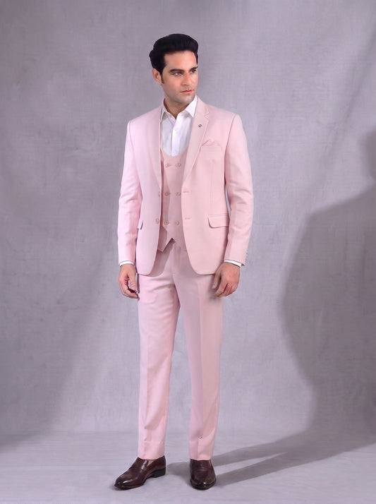 CLUB AK Men's Premium Baby Pink Three Piece Suit for Men | Stylish Wedding & Celebration Wear