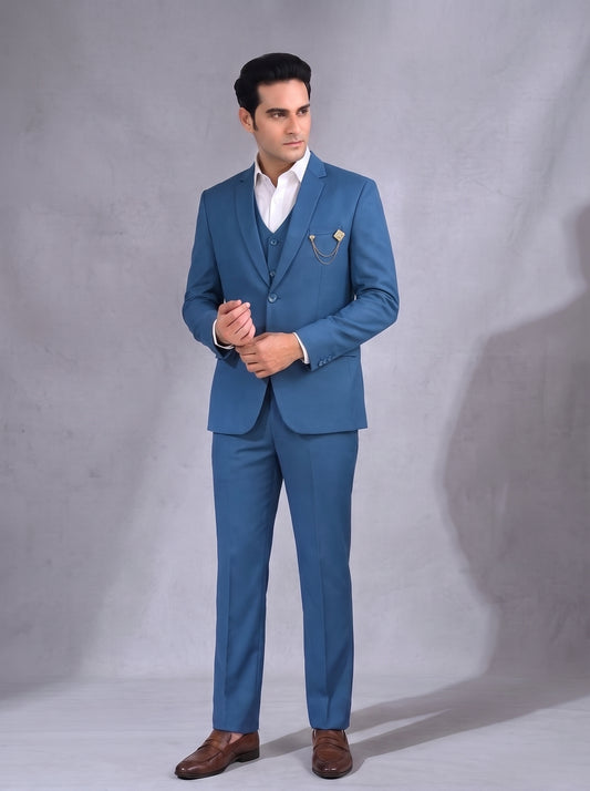 CLUB AK Men's Premium Sky Blue Three Piece Suit for Men | Designer Wedding & Party Wear Blazer Set
