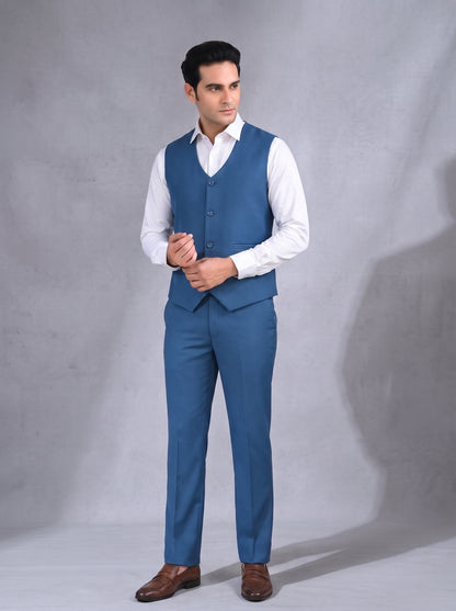 CLUB AK Men's Premium Sky Blue Three Piece Suit for Men | Designer Wedding & Party Wear Blazer Set