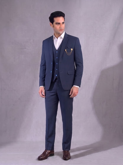 CLUB AK Men's Dark Blue Three Piece Suit for Men | Designer Wedding & Party Wear Blazer Set