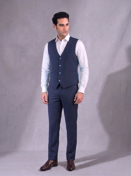 CLUB AK Men's Dark Blue Three Piece Suit for Men | Designer Wedding & Party Wear Blazer Set