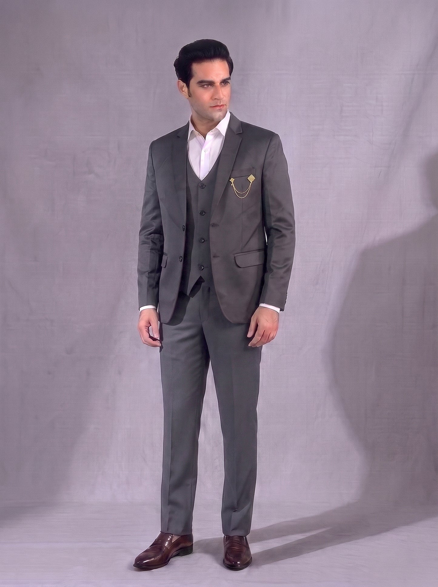CLUB AK Men's Charcoal Grey Three Piece Suit for Men | Premium Wedding & Party Wear suit Set