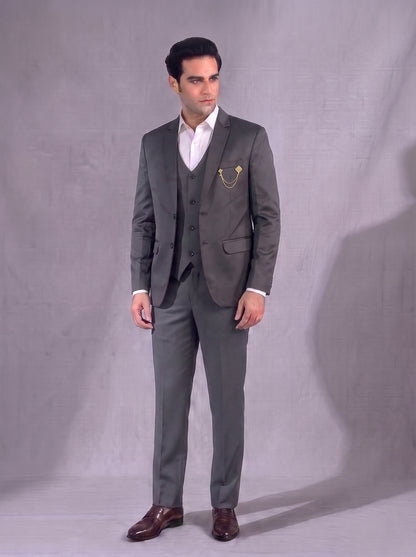 CLUB AK Men's Charcoal Grey Three Piece Suit for Men | Premium Wedding & Party Wear suit Set