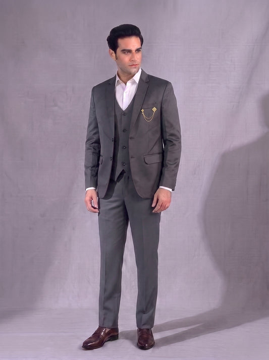 CLUB AK Men's Charcoal Grey Three Piece Suit for Men | Premium Wedding & Party Wear suit Set