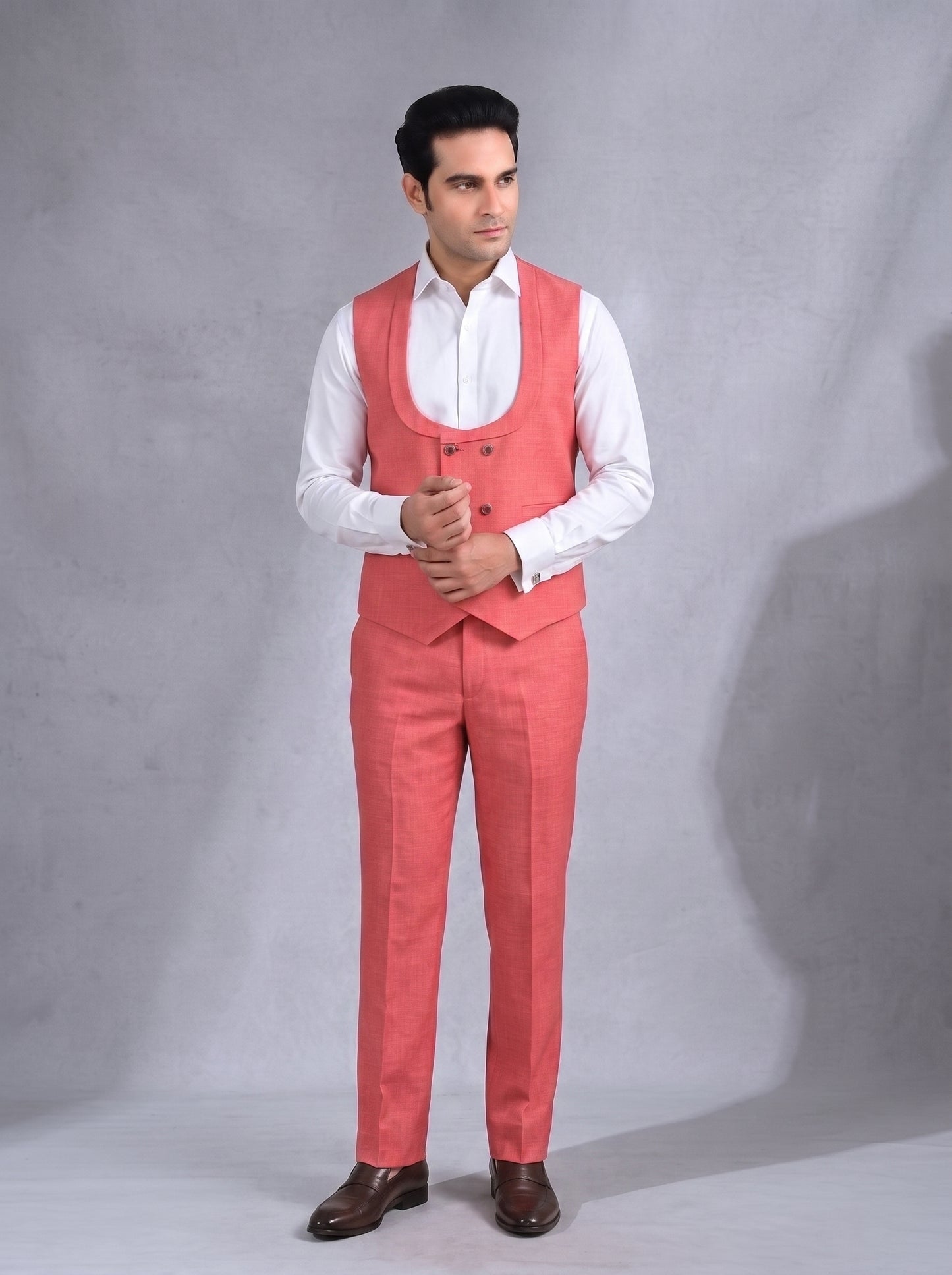 Club AK Men's Coral Pink 3 Piece Suit | Luxury Wedding & Engagement Wear