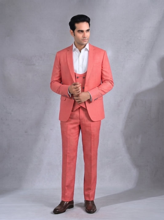 Club AK Men's Coral Pink 3 Piece Suit | Luxury Wedding & Engagement Wear