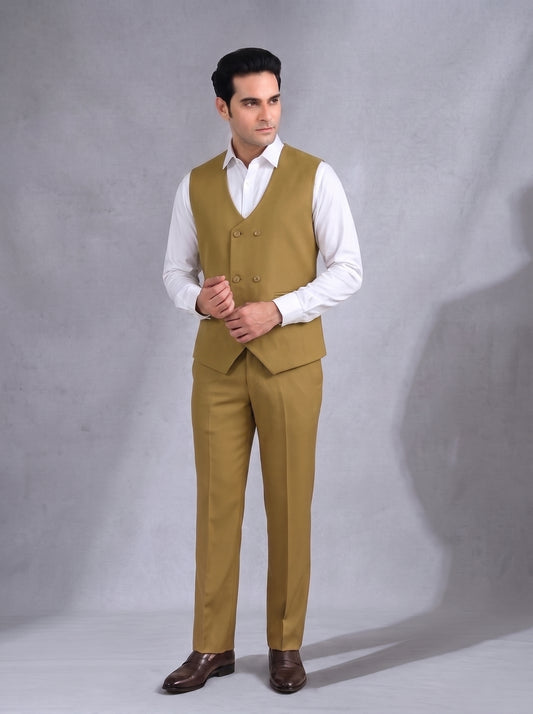 Club AK Men's Camel Brown 3 Piece Suit | Slim Fit Formal Wedding Blazer Set