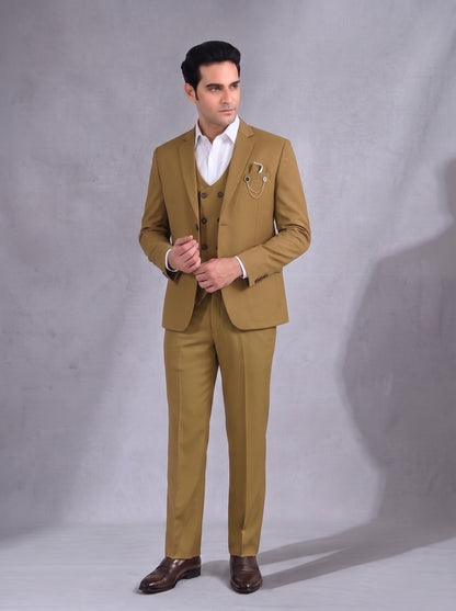 Club AK Men's Camel Brown 3 Piece Suit | Slim Fit Formal Wedding Blazer Set