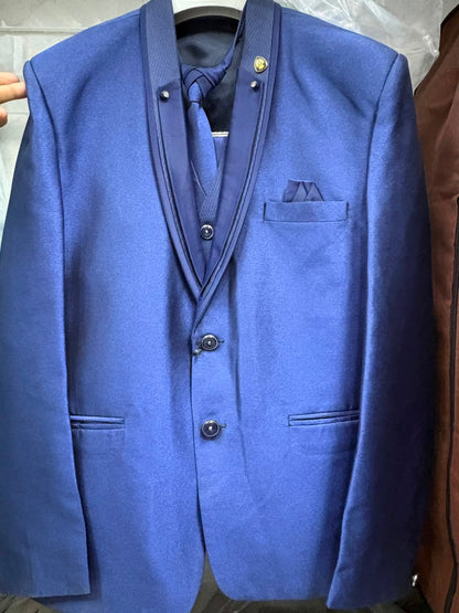 Club AK Men's Royal Blue Shiny Three Piece Suit