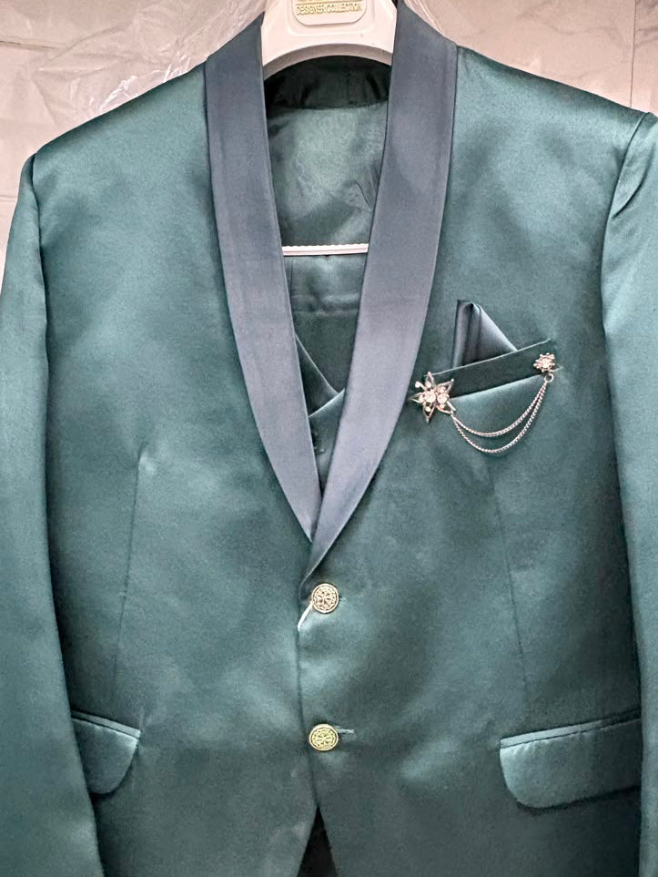 Club AK Men's Dark Teal Tuxedo Three Piece Suit Set