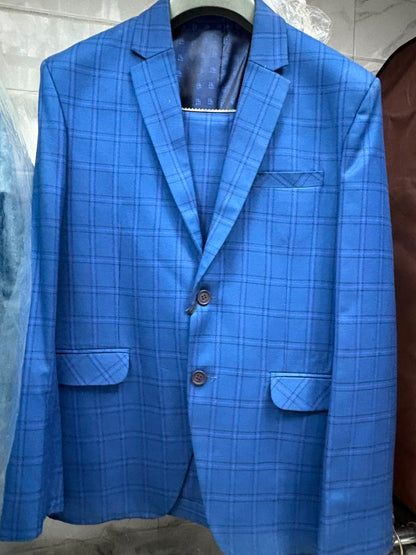 Club AK Men's Sky Blue Checked Two Piece Suit for Men – Premium Windowpane Check