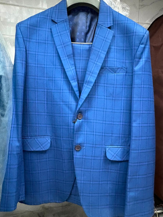 Club AK Men's Sky Blue Checked Two Piece Suit for Men – Premium Windowpane Check