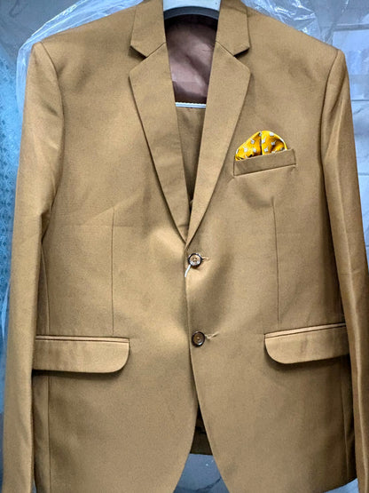 Club AK Men's Camel Brown with Classic Three Piece Suit