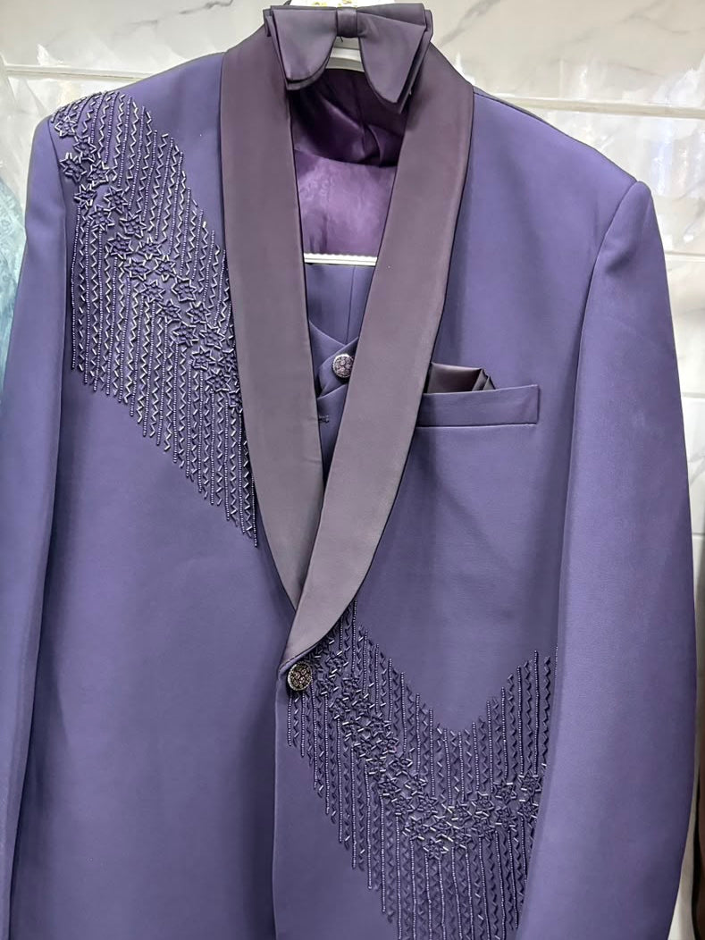 Club AK Men's Royal Purple Designer Three Piece Suit