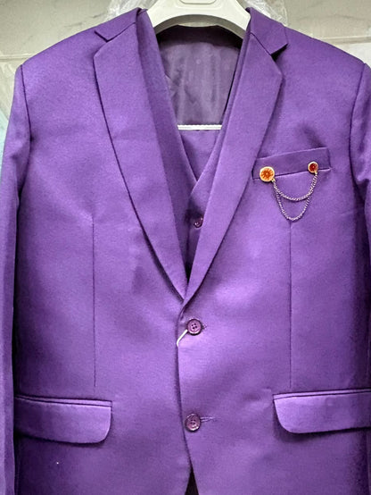 Club AK Men's Purple Three Piece Suit Set for Wedding, Party & Formal Wear