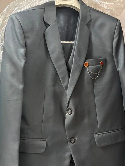 Club AK Men's Steel Grey Three Piece Suit Set for Wedding, Party & Formal Wear