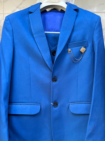 Club AK Men's Royal Blue Three Piece Suit Set for Wedding, Party & Formal Wear
