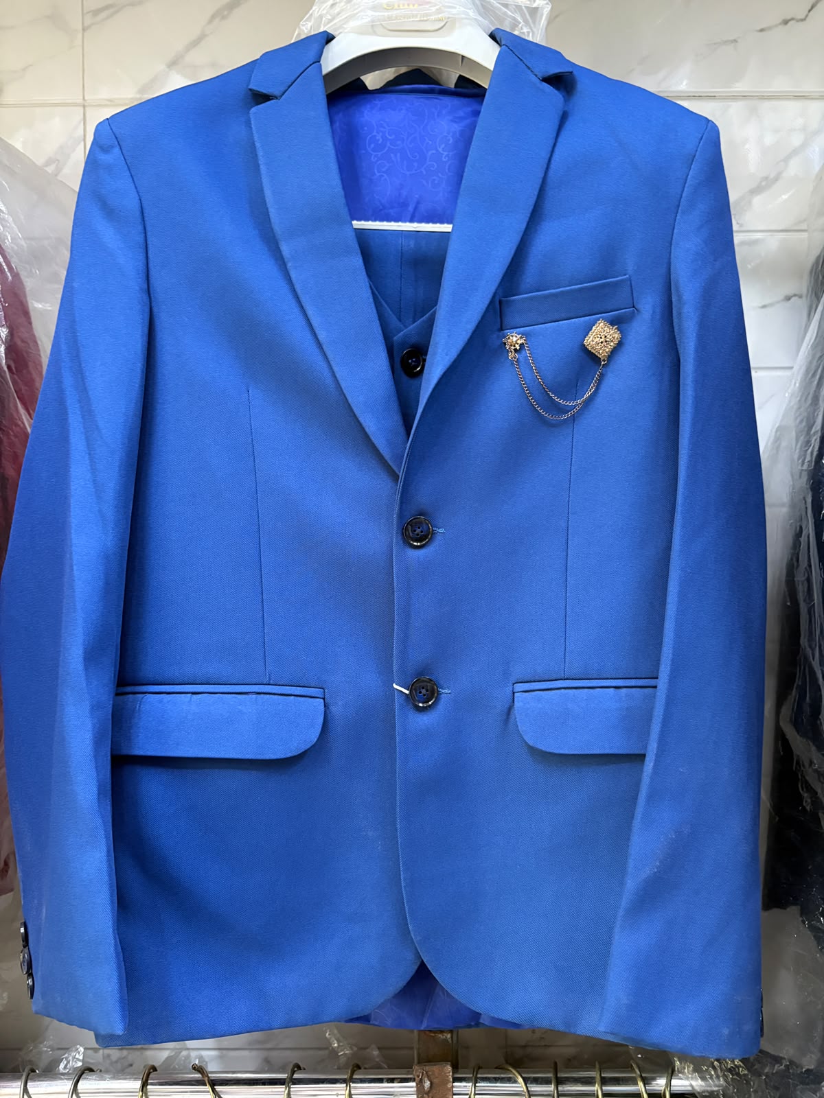 CLUB AK Luxury Tailored Royal Blue Three Piece Suit for Men