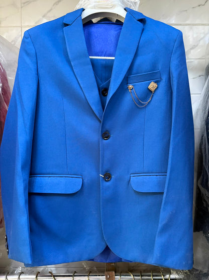 CLUB AK Luxury Tailored Royal Blue Three Piece Suit for Men