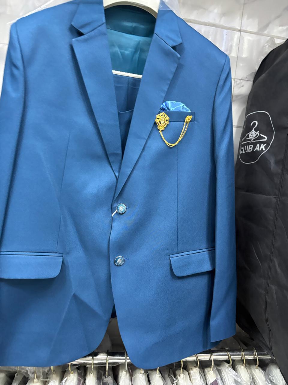 Club AK Men's Teal Blue Three Piece Suit – Premium Wedding, Reception & Party Wear Formal Suit