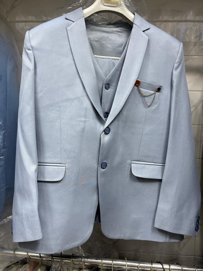 Club AK Men's Ice Blue Three Piece Suit – Premium Wedding, Reception & Party Wear Formal Suit