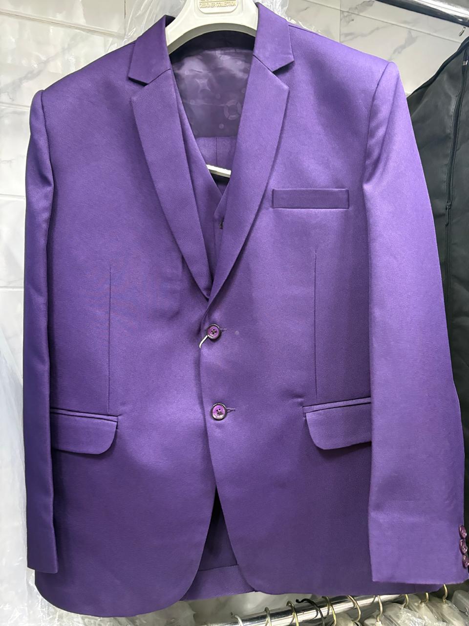 Club AK Men's Royal Purple Three Piece Suit – Premium Wedding, Reception & Party Wear Formal Suit