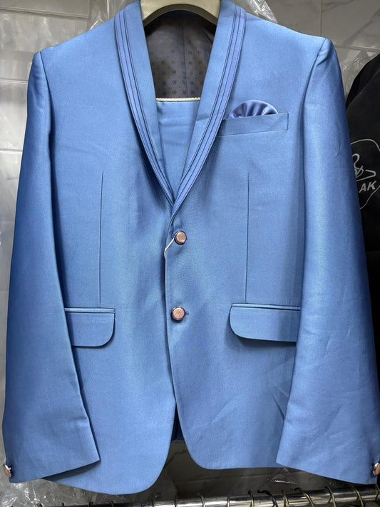 Club AK Men's Light Blue Two Piece Suit with Shawl Lapel – Premium Wedding, Reception & Party Wear