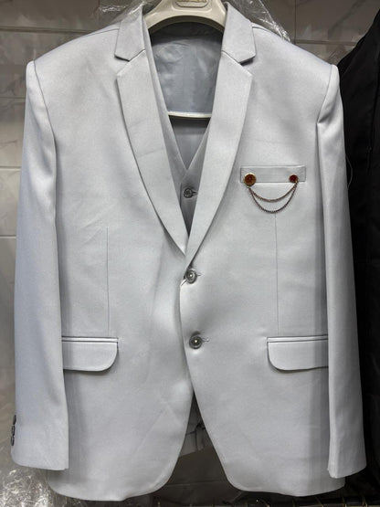Club AK Men's Light Grey Three Piece Suit – Premium Wedding, Reception & Party Wear Suit