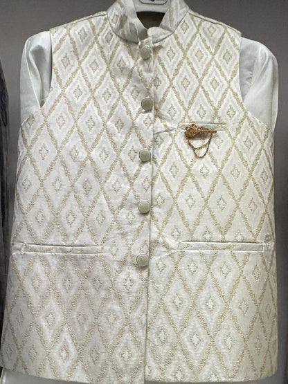 Club AK Men's White Kurta Pajama with Cream Jacquard Nehru Jacket – Premium Wedding, Festive & Ethnic Wear