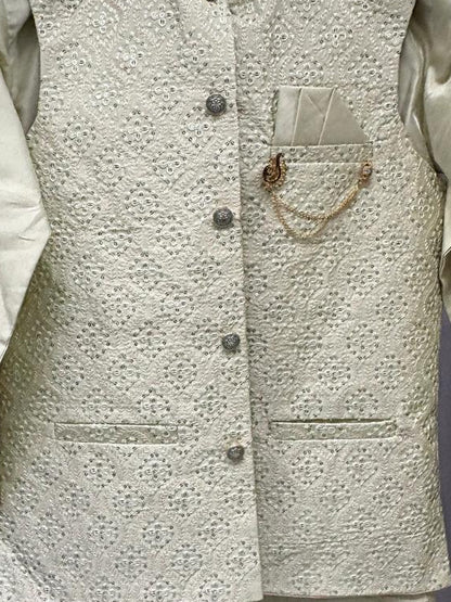 Club AK Men's Pista Green Kurta Pajama with Embroidered Cream Nehru Jacket – Premium Wedding, Festive & Ethnic Wear