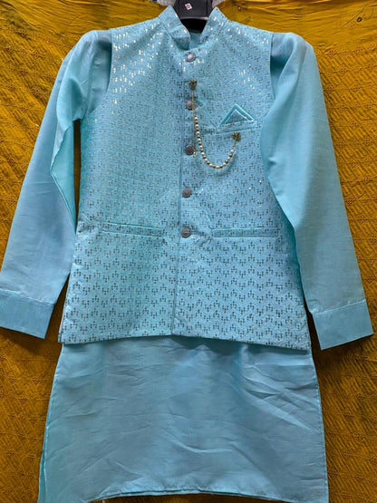 Club AK Men's Sky Blue Kurta Pajama with Embroidered Nehru Jacket – Premium Wedding, Festive & Ethnic Wear