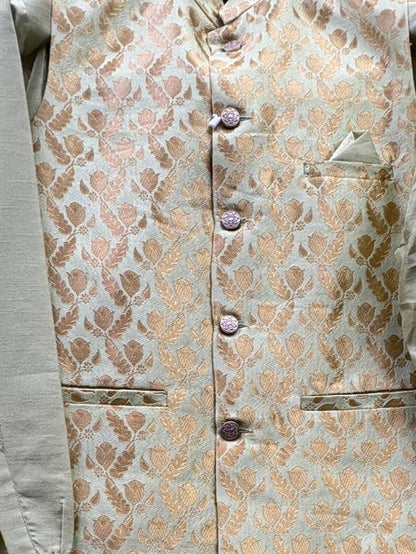 Club AK Men's Light Grey Kurta Pajama with Gold Jacquard Nehru Jacket – Premium Wedding, Festive & Ethnic Wear