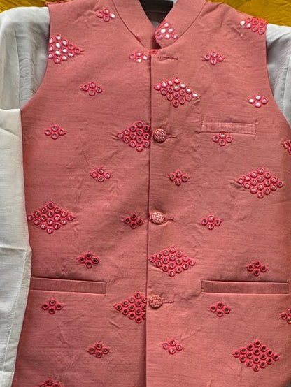 Club AK Men's Grey Kurta Pajama with Peach Embroidered Nehru Jacket – Premium Wedding, Festive & Ethnic Wear