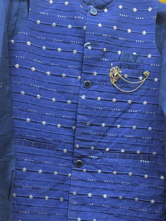 Club AK Men's Royal Blue Kurta Pajama with Embroidered Nehru Jacket – Premium Wedding, Festive & Ethnic Wear