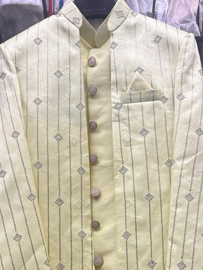 Club AK Men's Premium Yellow Embroidered Bandhgala Suit | Wedding & Festive Wear
