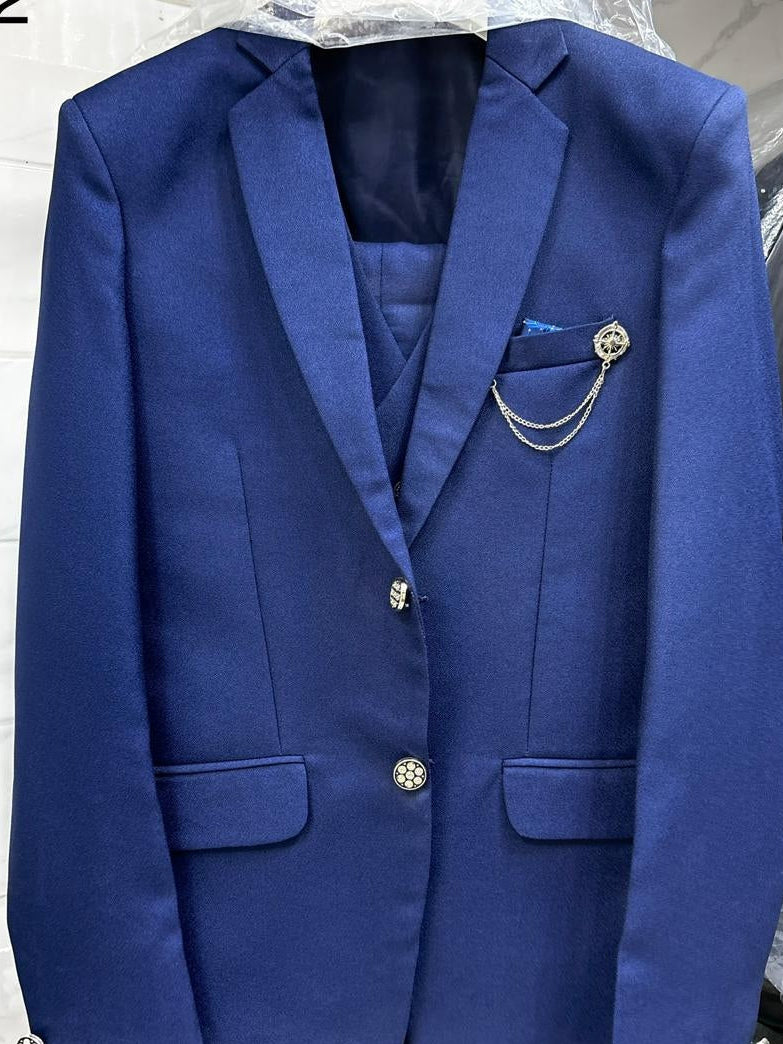 Club AK Men's Cobalt Blue Premium Three-Piece Suit with Tailored Blazer, Waistcoat & Trousers