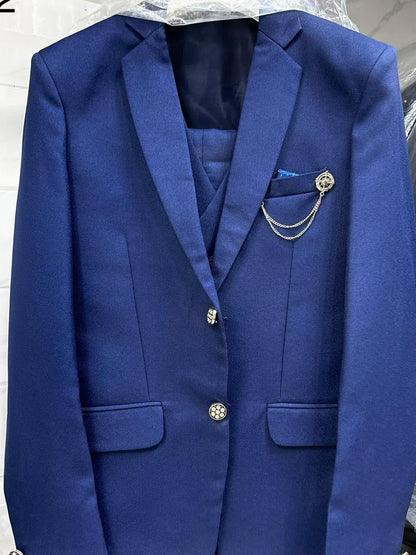 Club AK Men's Cobalt Blue Premium Three-Piece Suit with Tailored Blazer, Waistcoat & Trousers
