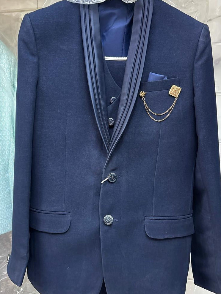 Club AK Men's Midnight Navy Three-Piece Suit with Premium Blazer, Waistcoat & Trousers