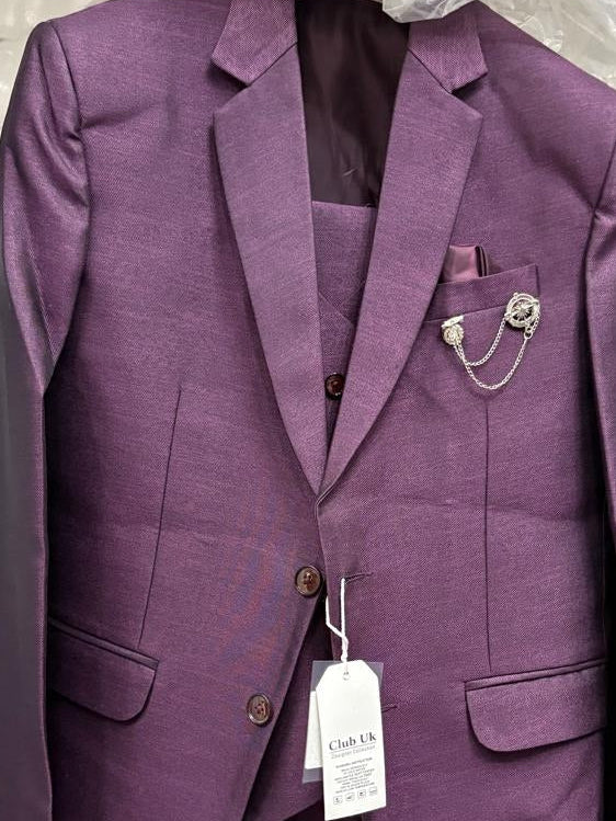Club AK Men's Vintage Mauve Purple Three-Piece Suit with Premium Blazer, Waistcoat & Trousers