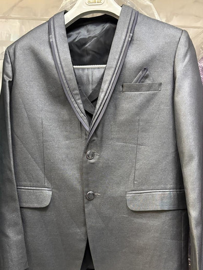 Club AK Men's Metallic Silver Grey Three Piece Suit Set
