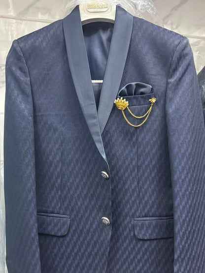 Club AK Men's Premium Navy Blue Textured Three-Piece Suit
