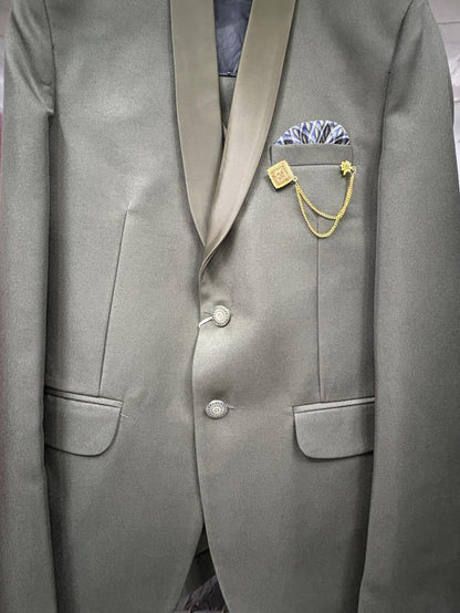 CLUB AK Men's Premium Olive Green Three-Piece Suit | Reception & Party Wear