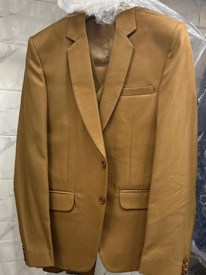 Club AK Men's Luxury Camel Brown Three-Piece Suit with Tailored Blazer, Waistcoat & Trousers