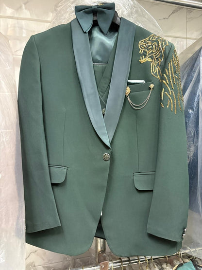 Club AK Men’s Premium Emerald Green Three Piece Tuxedo Suit