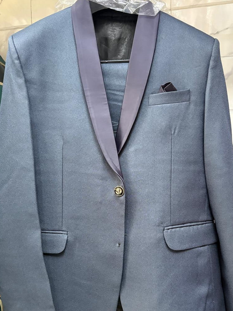 Club AK Men's Steel Blue Three Piece Suit Set