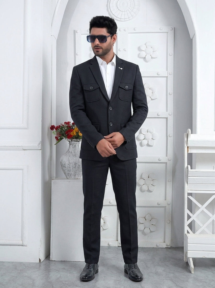 Club AK Men's Charcoal Grey Premium Two-Piece Suit with Utility Pocket Blazer & Trousers