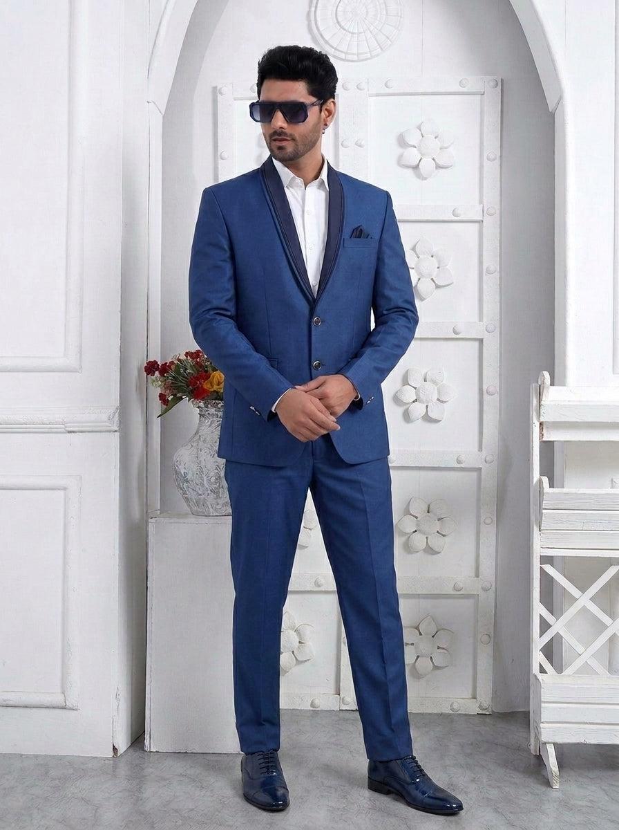 Club AK Men's Steel Blue Shawl Lapel Two-Piece Suit with Premium Blazer & Trousers
