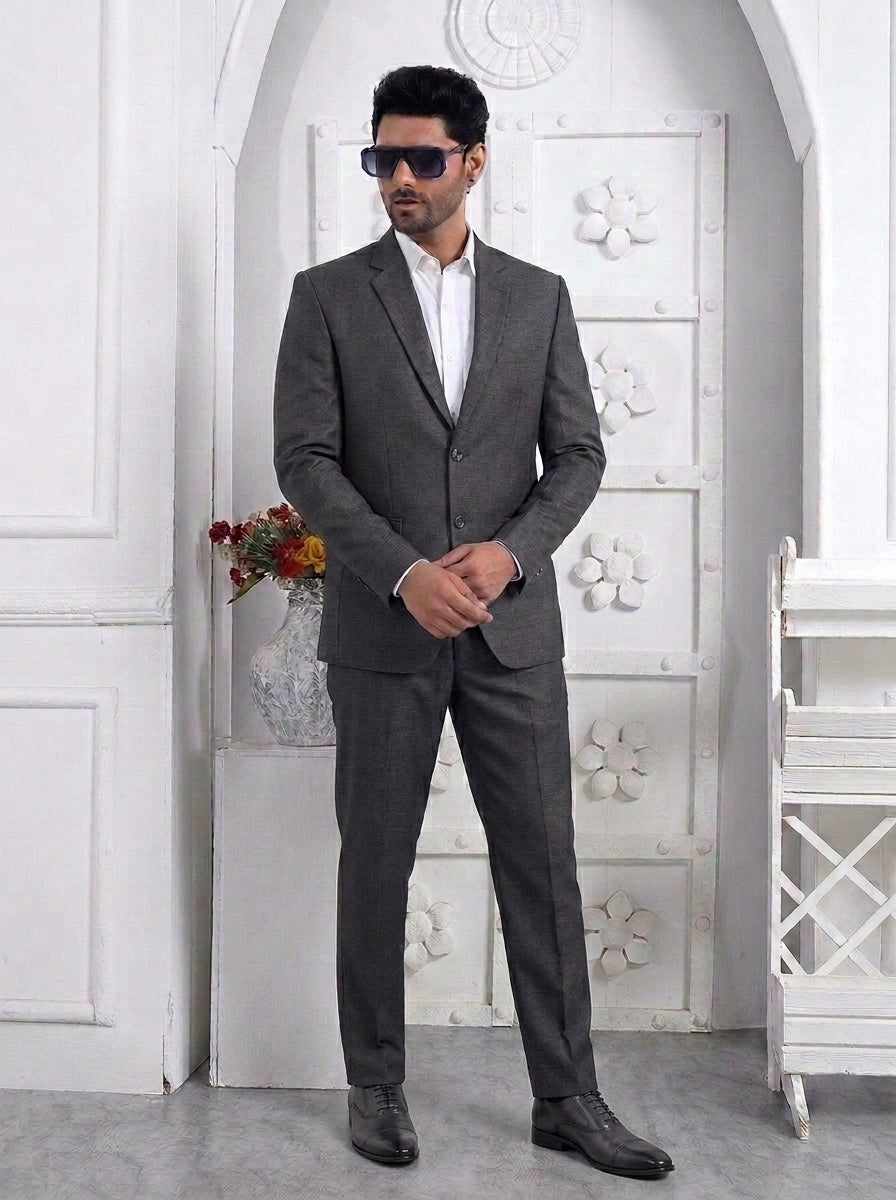 Club AK Men's Charcoal Grey Classic Two-Piece Suit with Tailored Blazer & Trousers