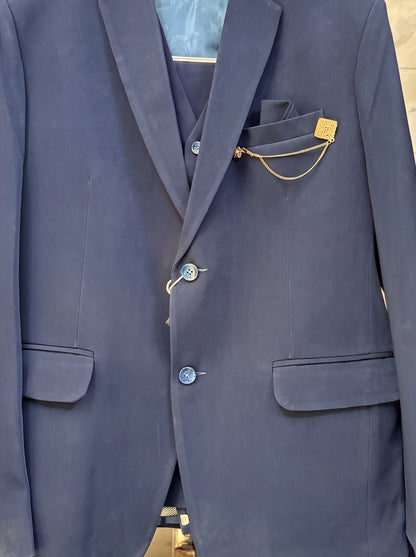CLUB AK Men's Dark Blue Three Piece Suit for Men | Designer Wedding & Party Wear Blazer Set