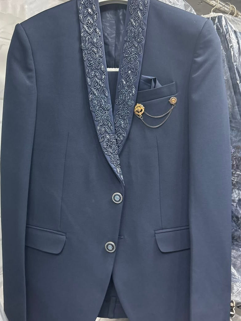 Club AK Men's Premium Navy Blue 3 Piece Designer Suit | Wedding, Reception & Party Wear